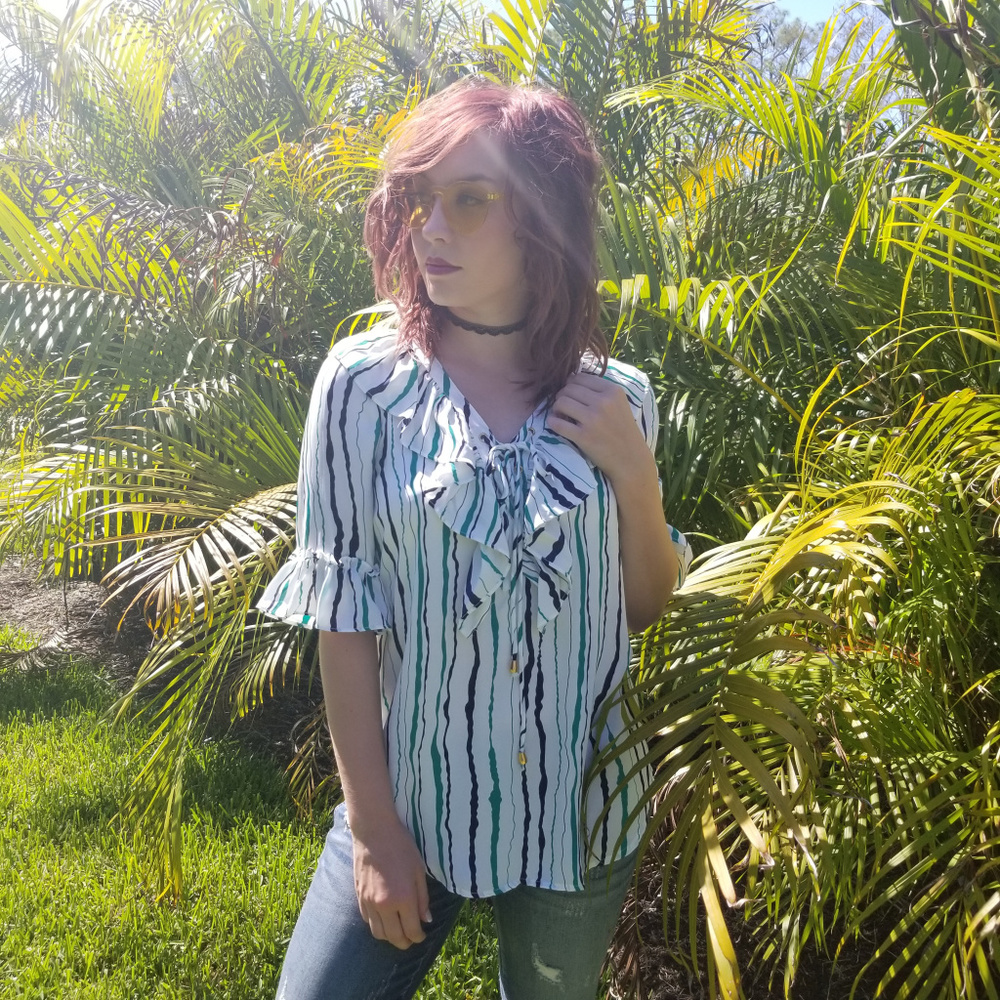 IN Stock 3 PACK // Print Ruffle Lace Up Top